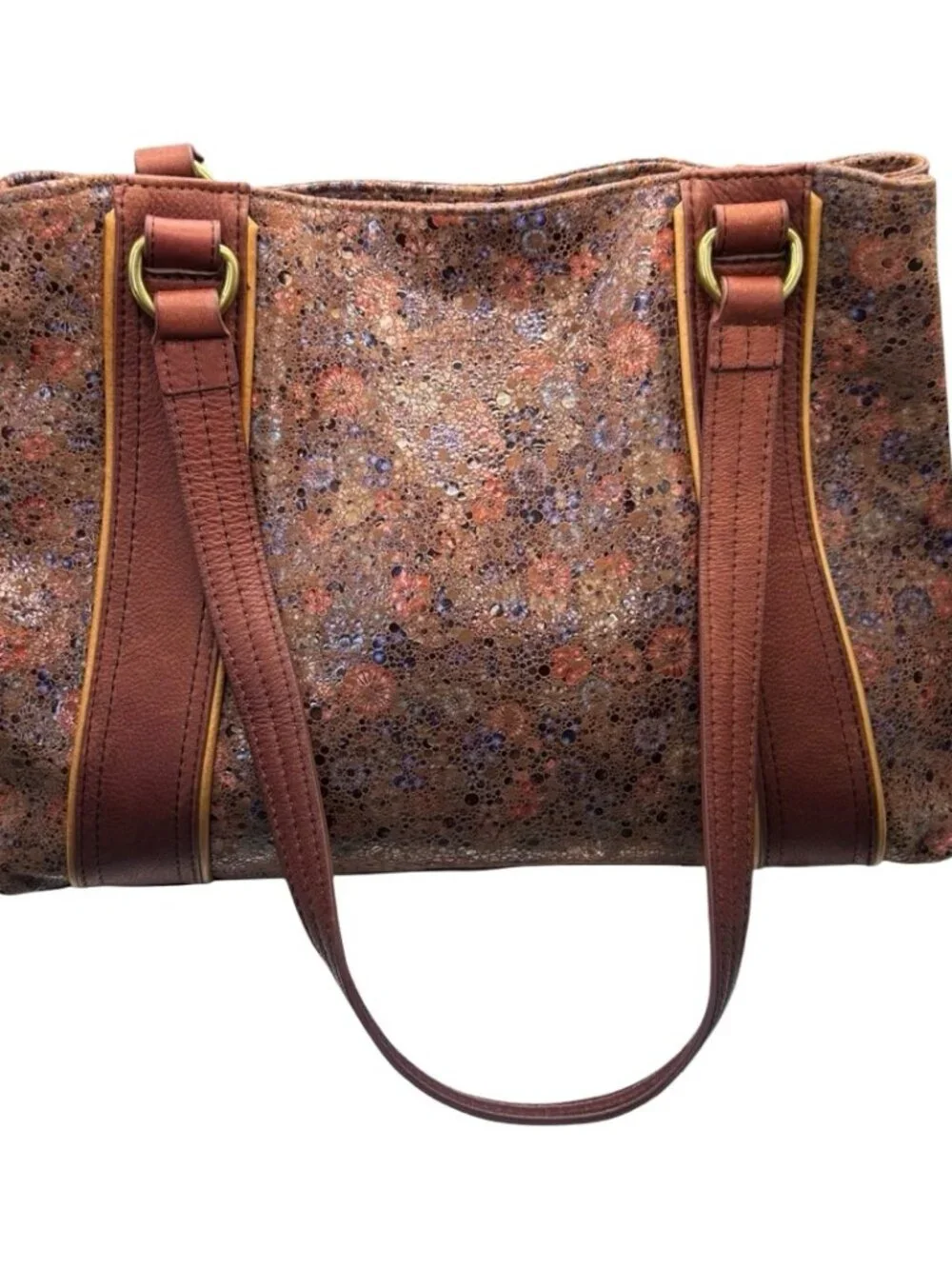American Leather Co Val Perfect Satchel Vintage Floral shoulder bag Leather Tote